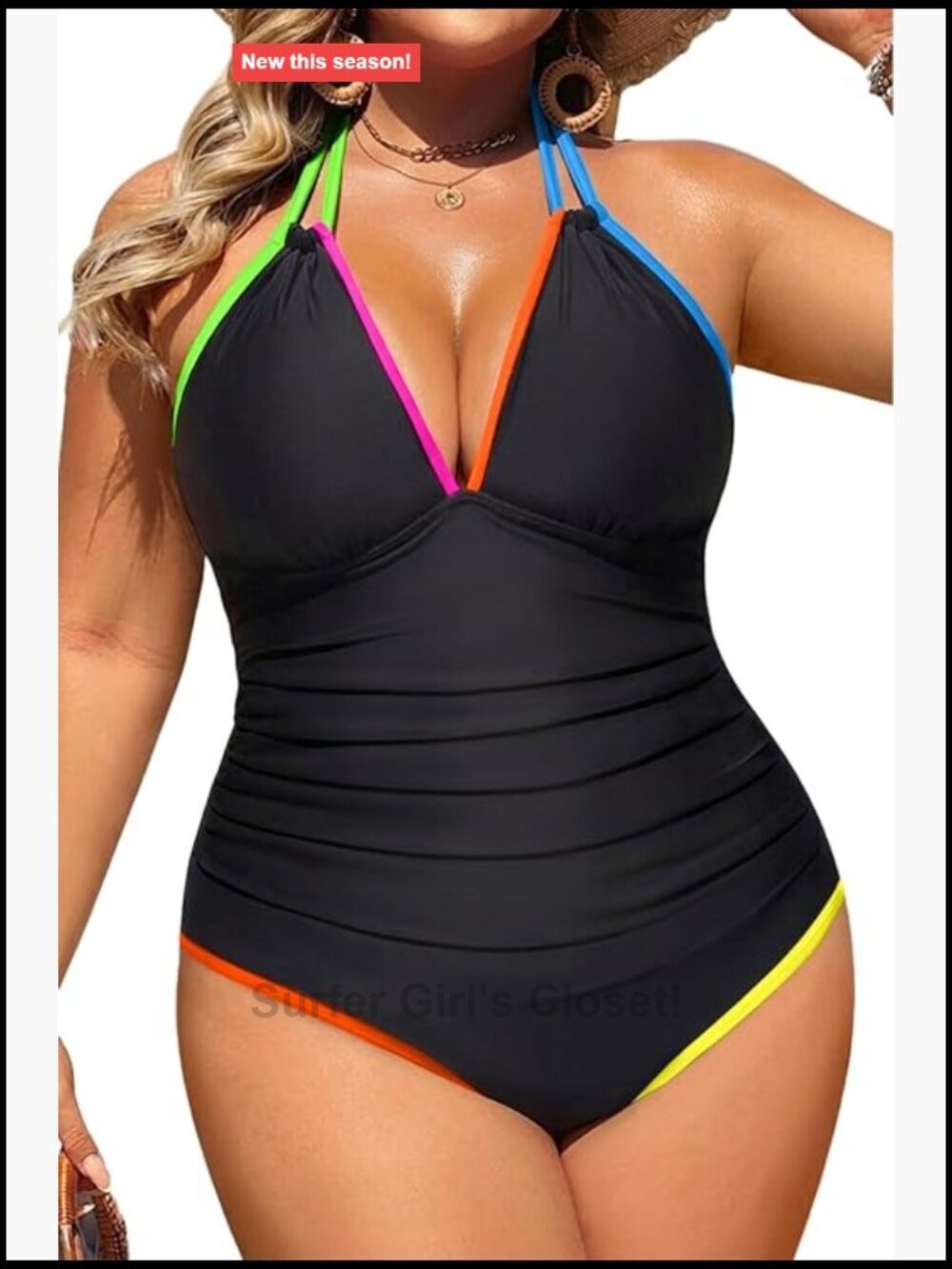 Plus Size One Piece Swimsuits Tummy Control Halter Swimwear